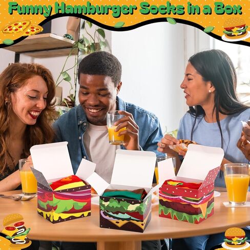 12 Pairs Funny Socks for Men Novelty Hamburger Food Socks with 12 Pcs Burger Boxes for Christmas Birthday Gifts in Saudi Arabia