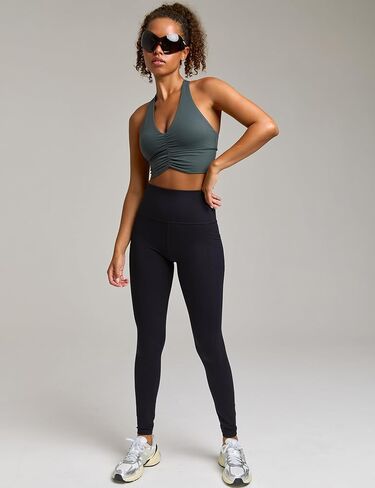 Women's Serene Scrunch Longline Sports Bra V Neck Padded Yoga Tank Wide Straps Cross Back Crop Tops in Saudi Arabia