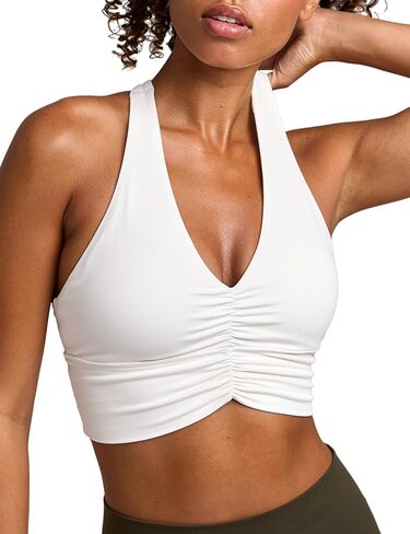 Women's Serene Scrunch Longline Sports Bra V Neck Padded Yoga Tank Wide Straps Cross Back Crop Tops in Saudi Arabia