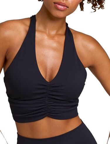 Women's Serene Scrunch Longline Sports Bra V Neck Padded Yoga Tank Wide Straps Cross Back Crop Tops in Saudi Arabia