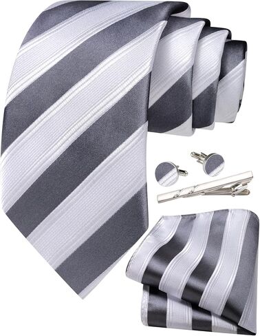 Mens Striped Tie and Pocket Square Set Silk Necktie Handkerchief Cufflinks Tie Clip Business Formal in Saudi Arabia