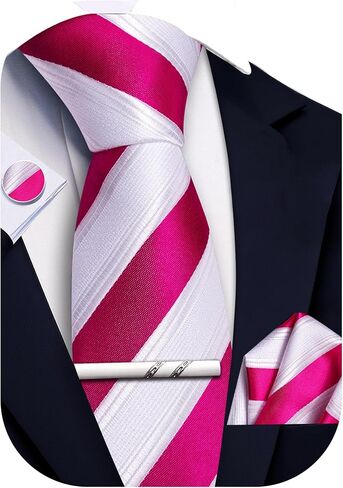 Mens Striped Tie and Pocket Square Set Silk Necktie Handkerchief Cufflinks Tie Clip Business Formal in Saudi Arabia