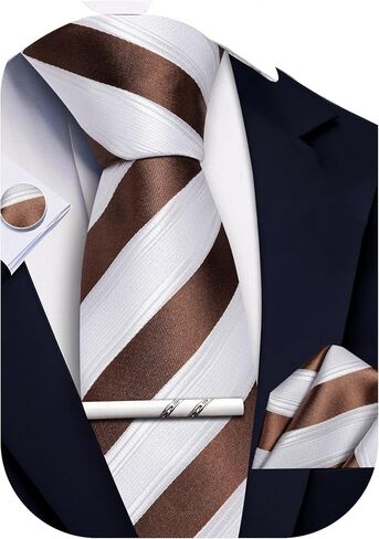 Mens Striped Tie and Pocket Square Set Silk Necktie Handkerchief Cufflinks Tie Clip Business Formal in Saudi Arabia