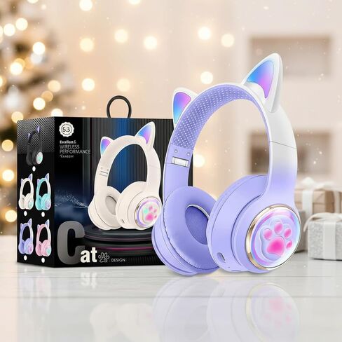 Bluetooth 5.0 Noise Cancelling Cat Ear Headphones for Kids, Foldable LED Light Up Ears with Safe Volume Limit & TF Card/Mic | Ideal for iPad, Toddlers, Girls (Age 3-12)(Pink) in Saudi Arabia