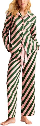 Women Striped Satin Pajama Set Y2k Silk Pajamas Button Down Shirts High Waist Pants 2 Piece Lounge Sets Pjs in Saudi Arabia