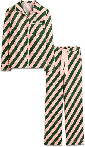Women Striped Satin Pajama Set Y2k Silk Pajamas Button Down Shirts High Waist Pants 2 Piece Lounge Sets Pjs in Saudi Arabia