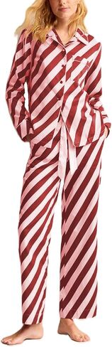 Women Striped Satin Pajama Set Y2k Silk Pajamas Button Down Shirts High Waist Pants 2 Piece Lounge Sets Pjs in Saudi Arabia