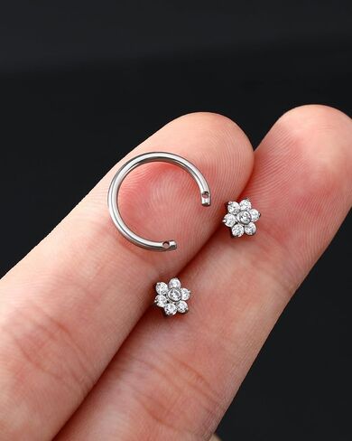 Jewseen Titanium Septum Rings 16g Internally Threaded Septum Jewelry Flower Daith Piercing Jewelry Flat Back Earrings Cartilage Stud for Women Men in Saudi Arabia