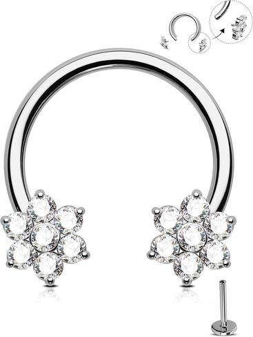Jewseen Titanium Septum Rings 16g Internally Threaded Septum Jewelry Flower Daith Piercing Jewelry Flat Back Earrings Cartilage Stud for Women Men in Saudi Arabia