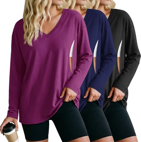 3 قطع من قمصان الرضاعة النسائية كبيرة الحجم للرضاعة الطبيعية مع سحابات مخفية وفضفاضة وأكمام طويلة للحمل in Kuwait