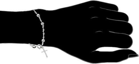 Ritastephens Sterling Silver Italian Rosary Bead Cross Religious Bracelet, 7" (3mm, 4mm, 5mm) in Saudi Arabia
