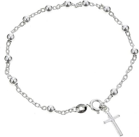 Ritastephens Sterling Silver Italian Rosary Bead Cross Religious Bracelet, 7" (3mm, 4mm, 5mm) in Saudi Arabia