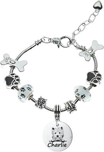 Westie Dog Gifts, Personalized Westie Beaded Charm Bracelet, Custom Engraved Dog Jewelry, Memorial Keepsake for Dog Mom, Dog Lover Gift in Saudi Arabia