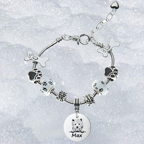 Westie Dog Gifts, Personalized Westie Beaded Charm Bracelet, Custom Engraved Dog Jewelry, Memorial Keepsake for Dog Mom, Dog Lover Gift in Saudi Arabia