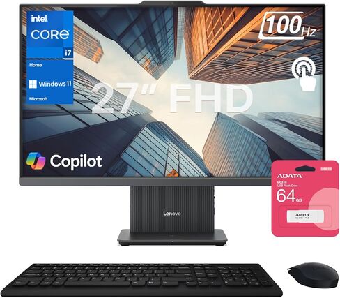 Lenovo IdeaCentre 27 "AIO Desktop ، FHD 100Hz Touchscreen ، Intel Core I7-13620H ، 64GB DDR5 RAM ، 2TB SSD ، لوحة شحن لاسلكية ، و Wireless KB & M ، Wi-Fi 6 ، Win11 Home ، Backdle مع ADATA 512 External SSD in Kuwait