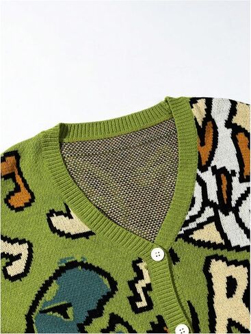 WDIRARA Men's Button Down Cardigan Sweaters Graphic Long Sleeve V Neck Knit Outerwear in Saudi Arabia