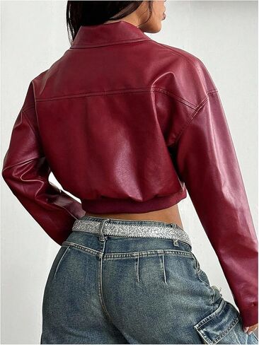 Floerns Women's Y2k Cropped Leather Jacket Zip Up Fall Going Out Motor Biker Coat in Saudi Arabia