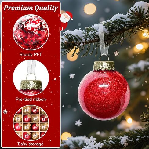 DeckTheHalls Christmas Ball Ornaments Set, 16-Piece Clear Xmas Decor for Crafts, Reusable DIY Festive Tree Decorations, Easy Hang Unbreakable Ornaments for Holiday, Party, Wedding (Red & Gold) in Saudi Arabia