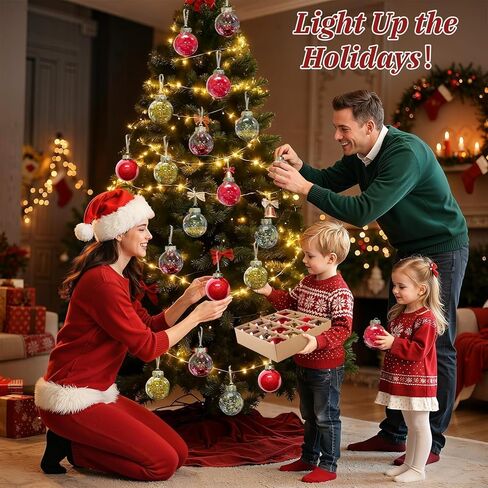 DeckTheHalls Christmas Ball Ornaments Set, 16-Piece Clear Xmas Decor for Crafts, Reusable DIY Festive Tree Decorations, Easy Hang Unbreakable Ornaments for Holiday, Party, Wedding (Red & Gold) in Saudi Arabia