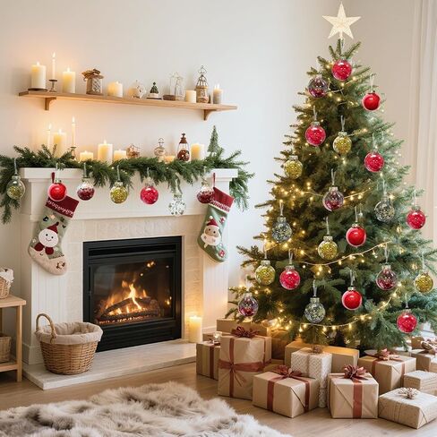 DeckTheHalls Christmas Ball Ornaments Set, 16-Piece Clear Xmas Decor for Crafts, Reusable DIY Festive Tree Decorations, Easy Hang Unbreakable Ornaments for Holiday, Party, Wedding (Red & Gold) in Saudi Arabia