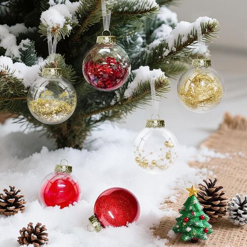 DeckTheHalls Christmas Ball Ornaments Set, 16-Piece Clear Xmas Decor for Crafts, Reusable DIY Festive Tree Decorations, Easy Hang Unbreakable Ornaments for Holiday, Party, Wedding (Red & Gold) in Saudi Arabia