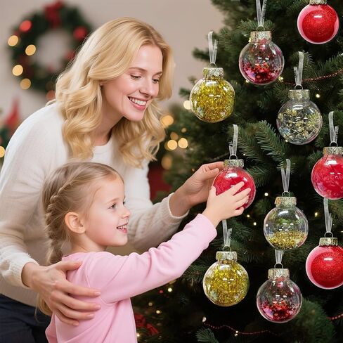 DeckTheHalls Christmas Ball Ornaments Set, 16-Piece Clear Xmas Decor for Crafts, Reusable DIY Festive Tree Decorations, Easy Hang Unbreakable Ornaments for Holiday, Party, Wedding (Red & Gold) in Saudi Arabia
