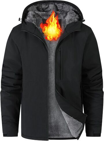 Men's Waterproof Ski Snow Jacket Fleece Lined Warm Winter Rain Jacket with Hood in Kuwait