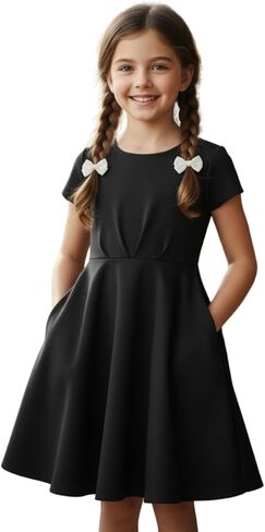 Girls Summer Dress Short Sleeve A-Line Twirl Skater Fit and Flare Dress with Pockets in Saudi Arabia