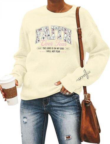 LUKYCILD Christian Sweatshirt Women Bible Verse Pullover Religious Faithful Shirt Christ Crewneck Long Sleeve Shirt in Kuwait