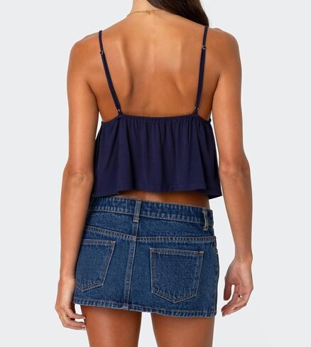 Women Y2k Babydoll Cami Top Spaghetti Strap V Neck Tie Tank Tops Summer Going Out Ruffle Hem Crop Camisole in Saudi Arabia