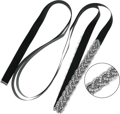 Rhinestone Bridal Sash Belt, Black and White Ribbon, Wedding Dress Accessory in Saudi Arabia