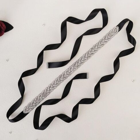 Rhinestone Bridal Sash Belt, Black and White Ribbon, Wedding Dress Accessory in Saudi Arabia