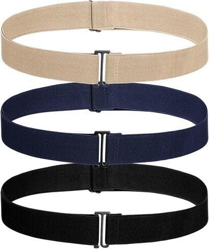 Sibba No Show Stretch Belt for Women 3 PCS Invisible Elastic Waist Belts with Flat Buckle Adjustable Stretchy Belt Women Stretch Waist Tightener Fashion Classic Strap Belts for Jeans Pants Dresses in Saudi Arabia