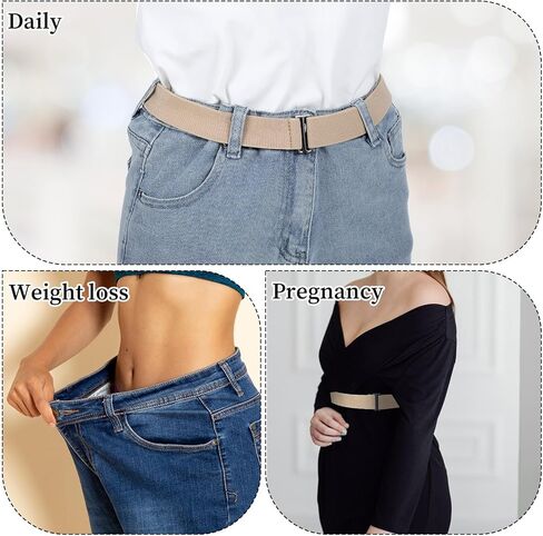 Sibba No Show Stretch Belt for Women 3 PCS Invisible Elastic Waist Belts with Flat Buckle Adjustable Stretchy Belt Women Stretch Waist Tightener Fashion Classic Strap Belts for Jeans Pants Dresses in Saudi Arabia