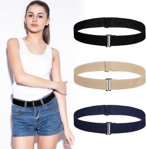 Sibba No Show Stretch Belt for Women 3 PCS Invisible Elastic Waist Belts with Flat Buckle Adjustable Stretchy Belt Women Stretch Waist Tightener Fashion Classic Strap Belts for Jeans Pants Dresses in Saudi Arabia