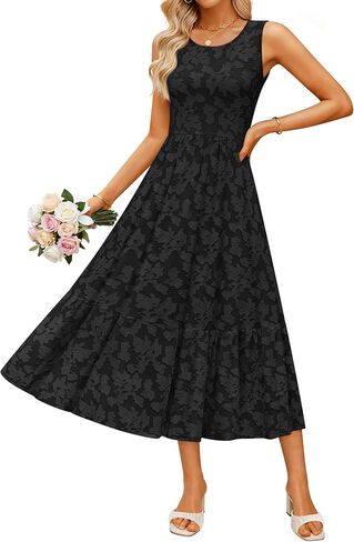 ZESICA Women‘s Summer Boho Floral Midi Dress 2026 Sleeveless Beach Vacation Dresses Casual Flowy Sundress in Saudi Arabia