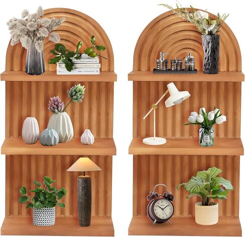 2 Pieces Boho Wall Shelf,3 Tier Arch Wooden Mid Century Shelves Decorative Rainbow Hanging Shelves,Bohemian Floating Shelves,Wall Mounted Wood ArchWall Decor for Living Room Display (02) in Saudi Arabia
