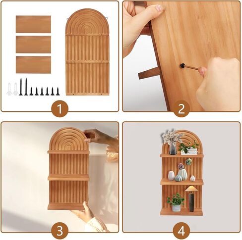 2 Pieces Boho Wall Shelf,3 Tier Arch Wooden Mid Century Shelves Decorative Rainbow Hanging Shelves,Bohemian Floating Shelves,Wall Mounted Wood ArchWall Decor for Living Room Display (02) in Saudi Arabia