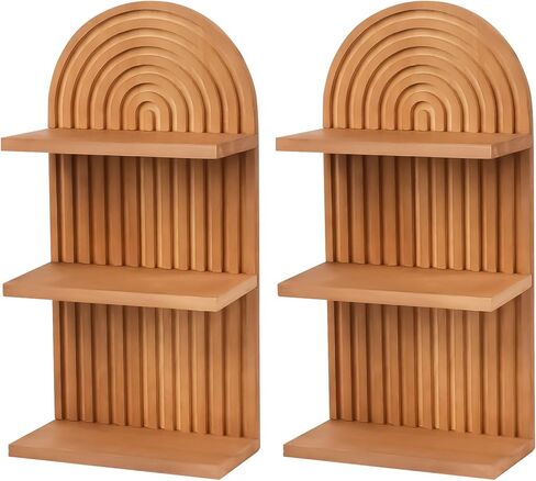 2 Pieces Boho Wall Shelf,3 Tier Arch Wooden Mid Century Shelves Decorative Rainbow Hanging Shelves,Bohemian Floating Shelves,Wall Mounted Wood ArchWall Decor for Living Room Display (02) in Saudi Arabia