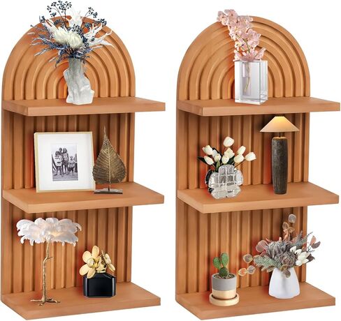 2 Pieces Boho Wall Shelf,3 Tier Arch Wooden Mid Century Shelves Decorative Rainbow Hanging Shelves,Bohemian Floating Shelves,Wall Mounted Wood ArchWall Decor for Living Room Display (02) in Saudi Arabia