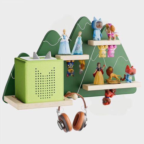 Tonie Wall Shelf (Mountain) for Toniebox, Tonies Figures Storage, Magnetic Wooden Floating Shelves Compatible with Tonie Box Player Character, Display Shelf for Children Kid's Room (Green) in Saudi Arabia