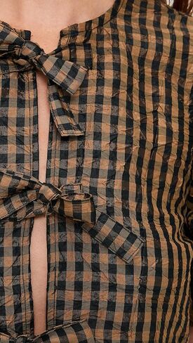 Ganni Women's Crinkled Taffeta Check Peplum Blouse in Saudi Arabia