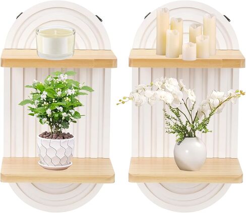 2 Pieces Boho Wall Shelf,3 Tier Arch Wooden Mid Century Shelves Decorative Rainbow Hanging Shelves,Bohemian Floating Shelves,Wall Mounted Wood ArchWall Decor for Living Room Display (02) in Saudi Arabia