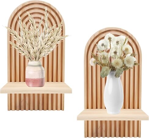 2 Pieces Boho Wall Shelf,3 Tier Arch Wooden Mid Century Shelves Decorative Rainbow Hanging Shelves,Bohemian Floating Shelves,Wall Mounted Wood ArchWall Decor for Living Room Display (02) in Saudi Arabia