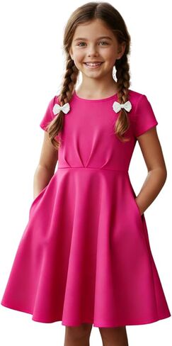 Girls Summer Dress Short Sleeve A-Line Twirl Skater Fit and Flare Dress with Pockets in Saudi Arabia