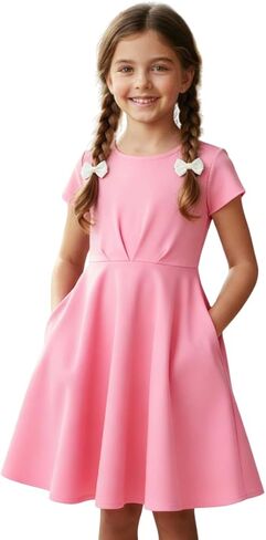 Girls Summer Dress Short Sleeve A-Line Twirl Skater Fit and Flare Dress with Pockets in Saudi Arabia