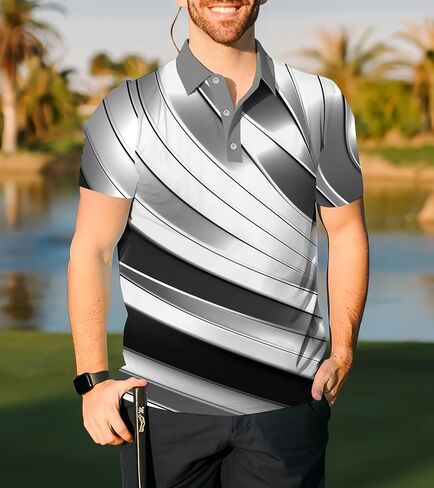 Short Sleeve Men Golf Shirt: Sport Novelty Striped Graphic Print Polo Clothes in Saudi Arabia