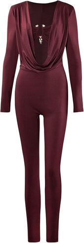 Women’s Cowl Neck Tube Top Bodycon Jumpsuits Long Sleeve Hollow Out One Piece Bodysuit Pants Club Outfits in Saudi Arabia