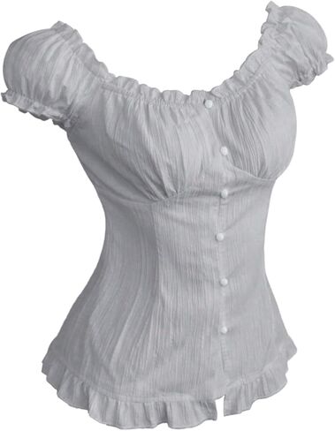 Women's Ruffle Frill Blouses Tops Puff Sleeve Scoop Neck Summer Shirts Cutesy Outfit in Saudi Arabia