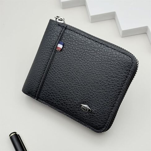 Mens Blocking Wallets Zipper Leather Wallet for Men Bifold Card Holder08（black） in Saudi Arabia